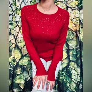 Apt. 9 Red Sweater with Rhinestone Details